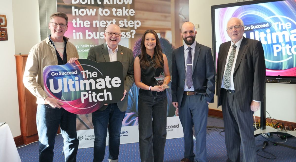 Picture of judges and winner at the Go Succeed Ultimate Pitch regional heat 